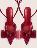 Brat Burgundy Diamante Strap Wrap Around Pointed Stiletto Heels