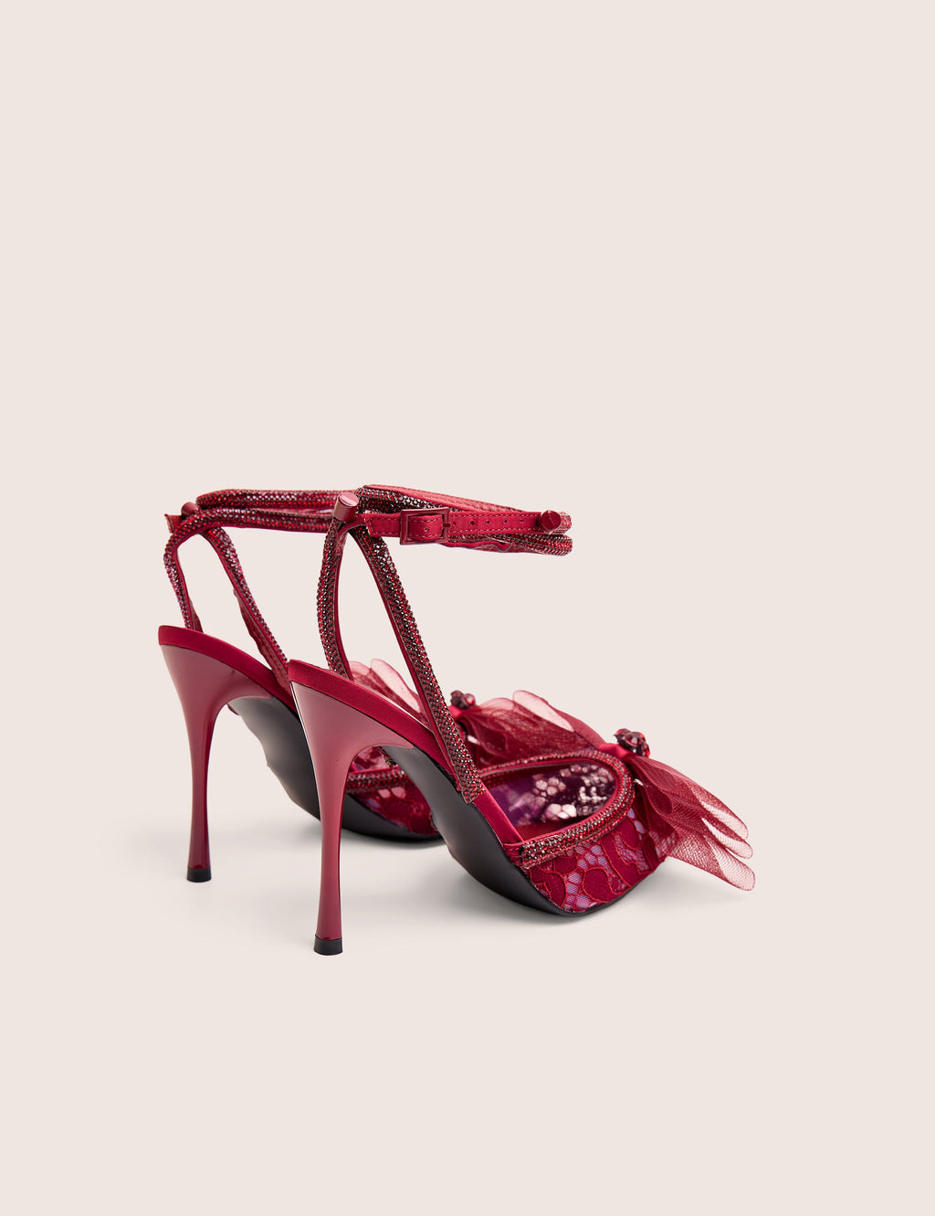Brat Burgundy Diamante Strap Wrap Around Pointed Stiletto Heels