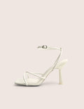 Bree White Patent Barely There Square Toe Mid Stiletto Heels