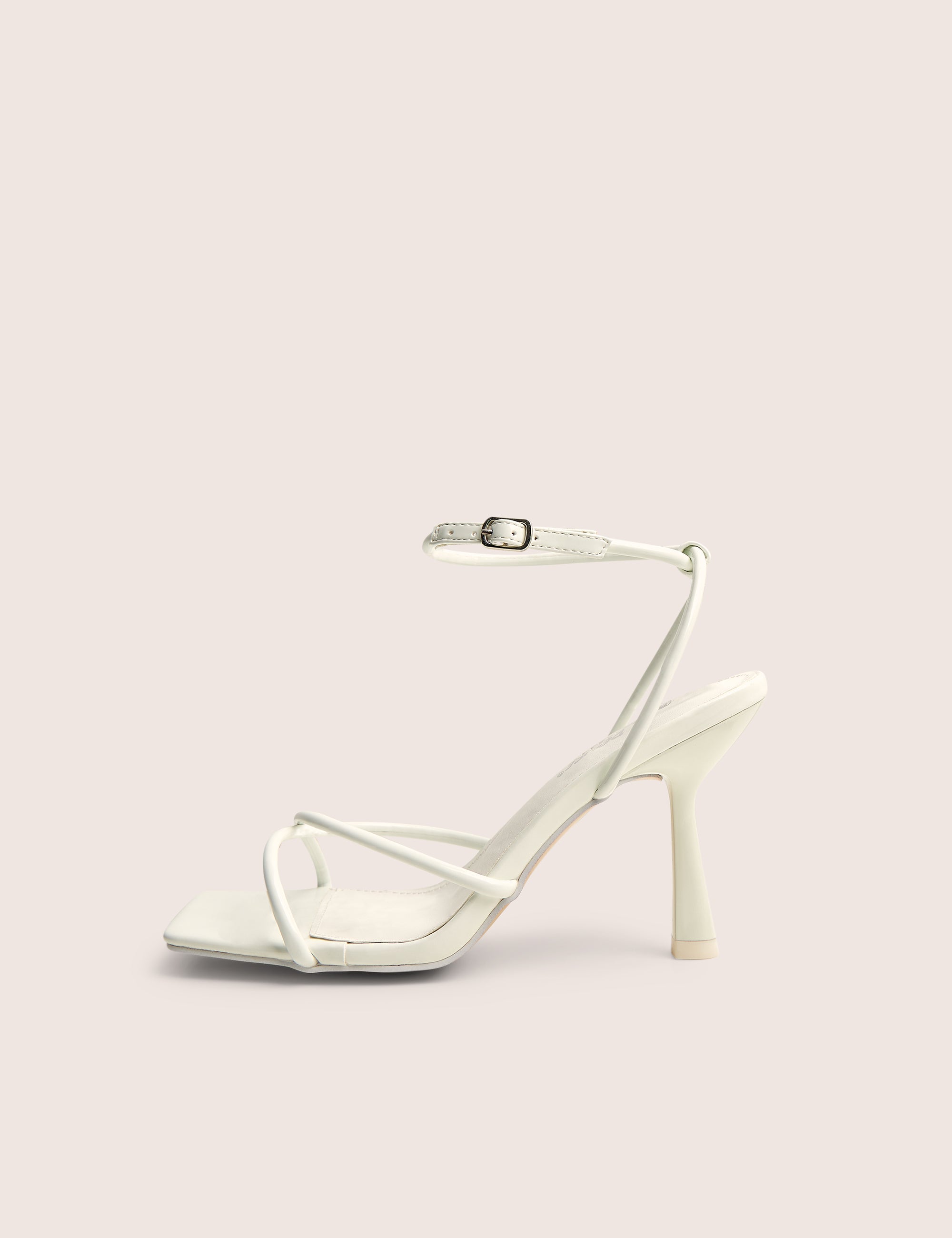 Bree White Patent Barely There Square Toe Mid Stiletto Heels