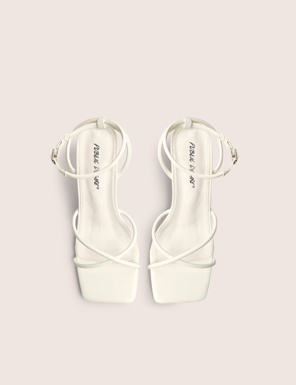 Bree White Patent Barely There Square Toe Mid Stiletto Heels
