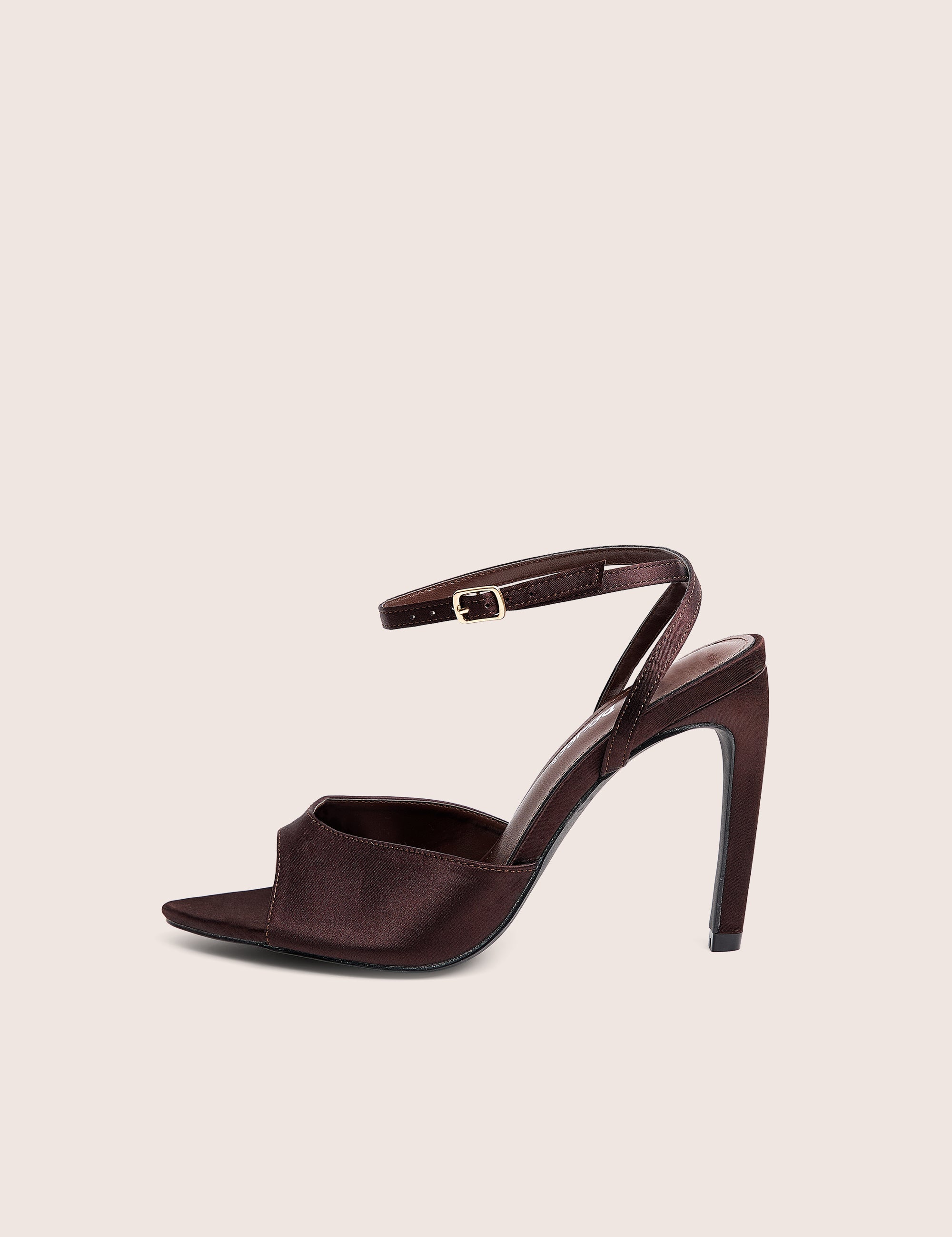 Caught On Chocolate Satin Peep Toe Curved High Heels