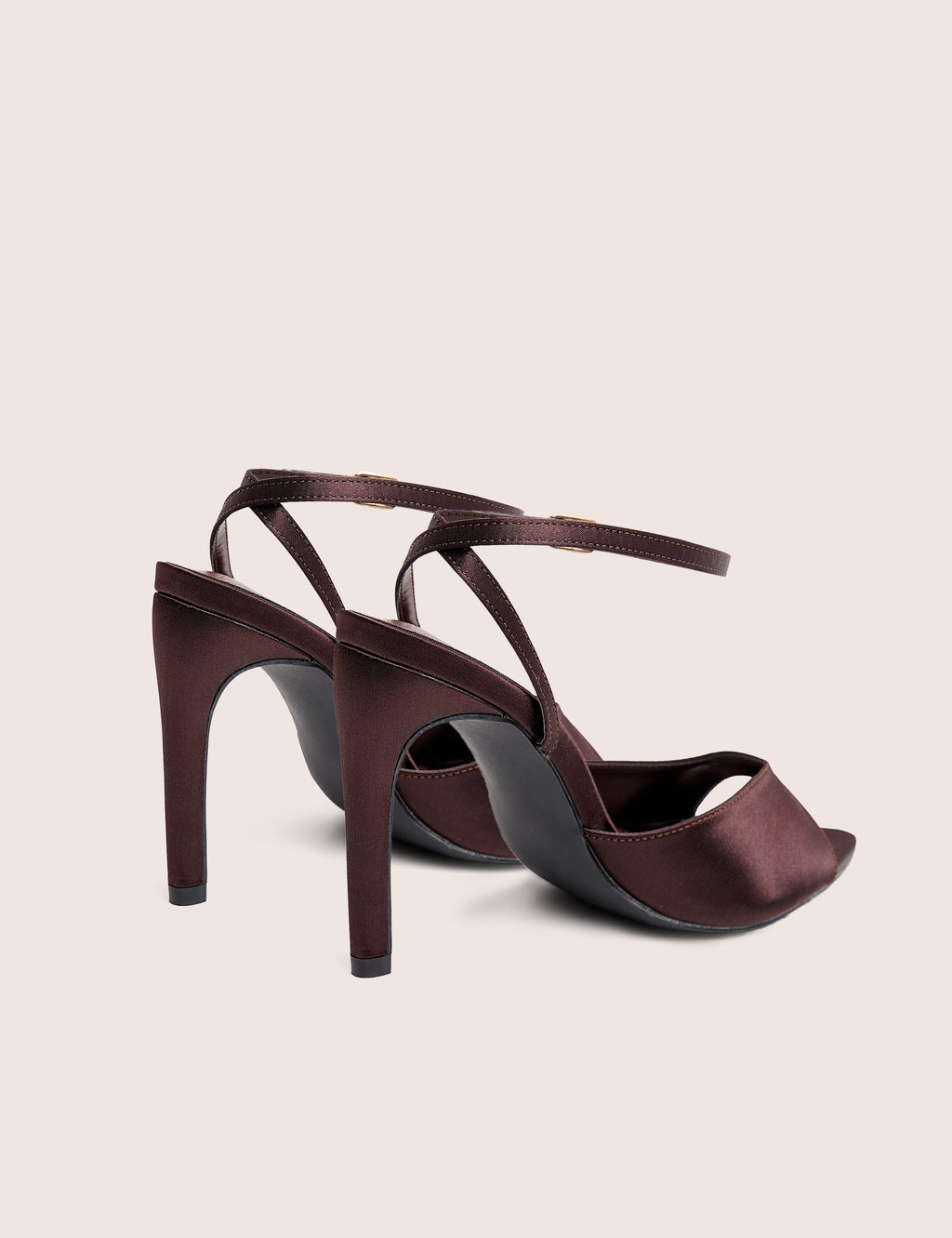 Caught On Chocolate Satin Peep Toe Curved High Heels