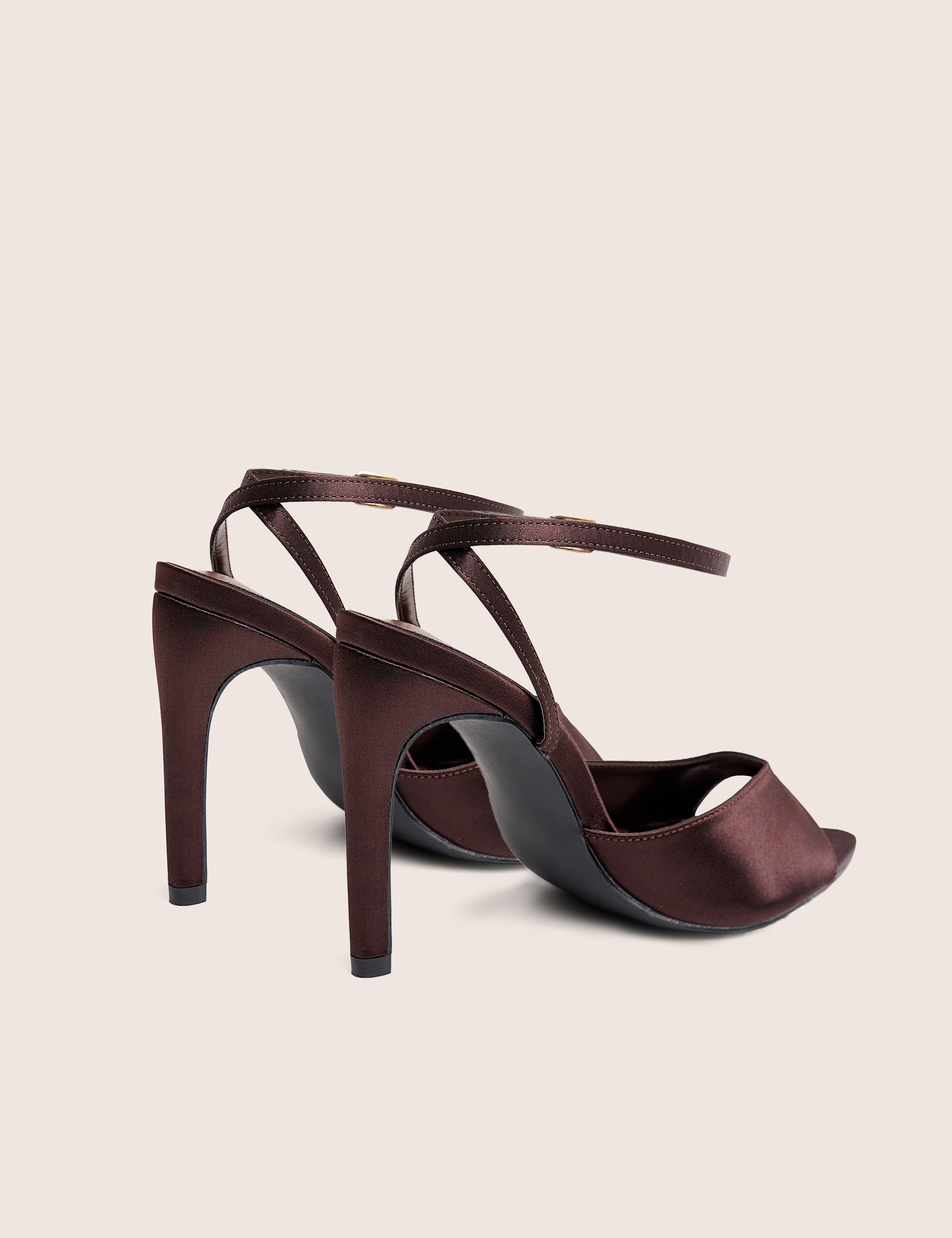 Caught On Chocolate Satin Peep Toe Curved High Heels
