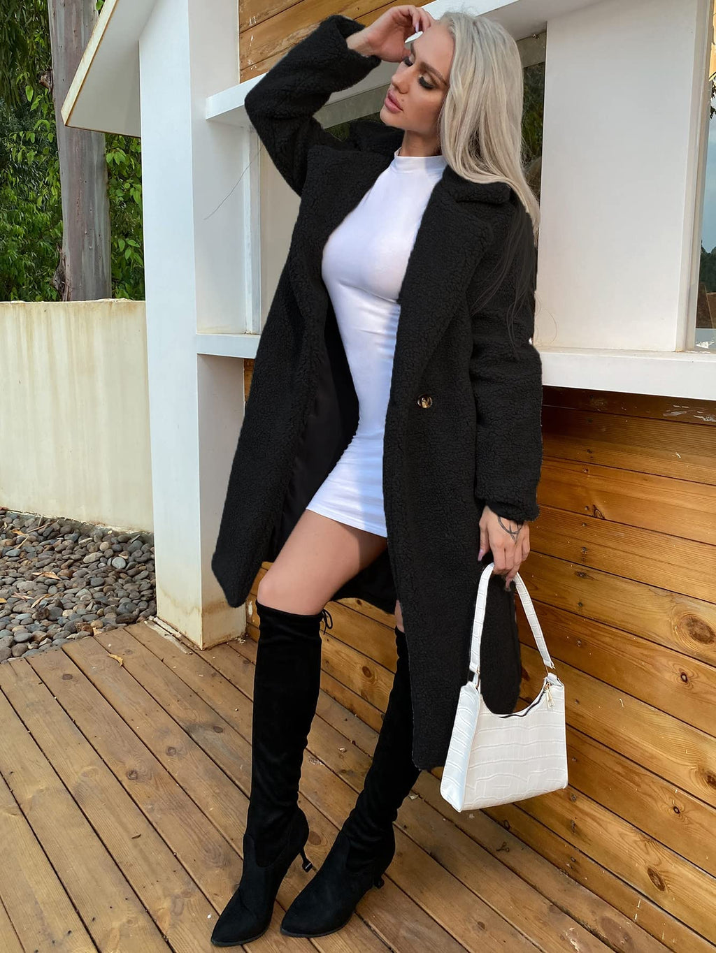 RAOGE Jackets for Women Jackets - Single Button Teddy Midi Coat