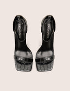 Chaos Black Croc Square Toe Strappy Barely There Stiletto Heels