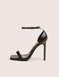 Chaos Black Pu Square Toe Strappy Barely There Stiletto Heel
