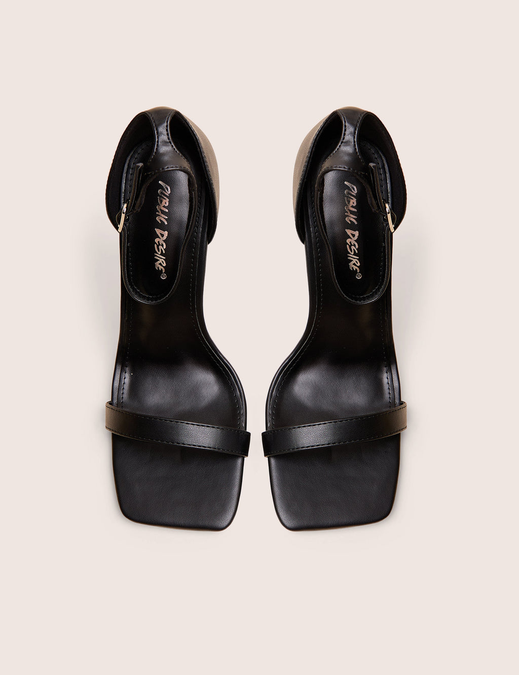 Chaos Black Pu Square Toe Strappy Barely There Stiletto Heel