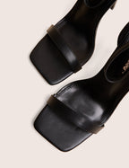 Chaos Black Pu Square Toe Strappy Barely There Stiletto Heel