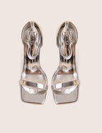 Chaos Silver Square Toe Strappy Barely There Stiletto Heel