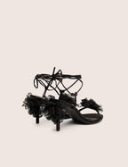 Classy Black Ruffle Flower Detail Mid Heels
