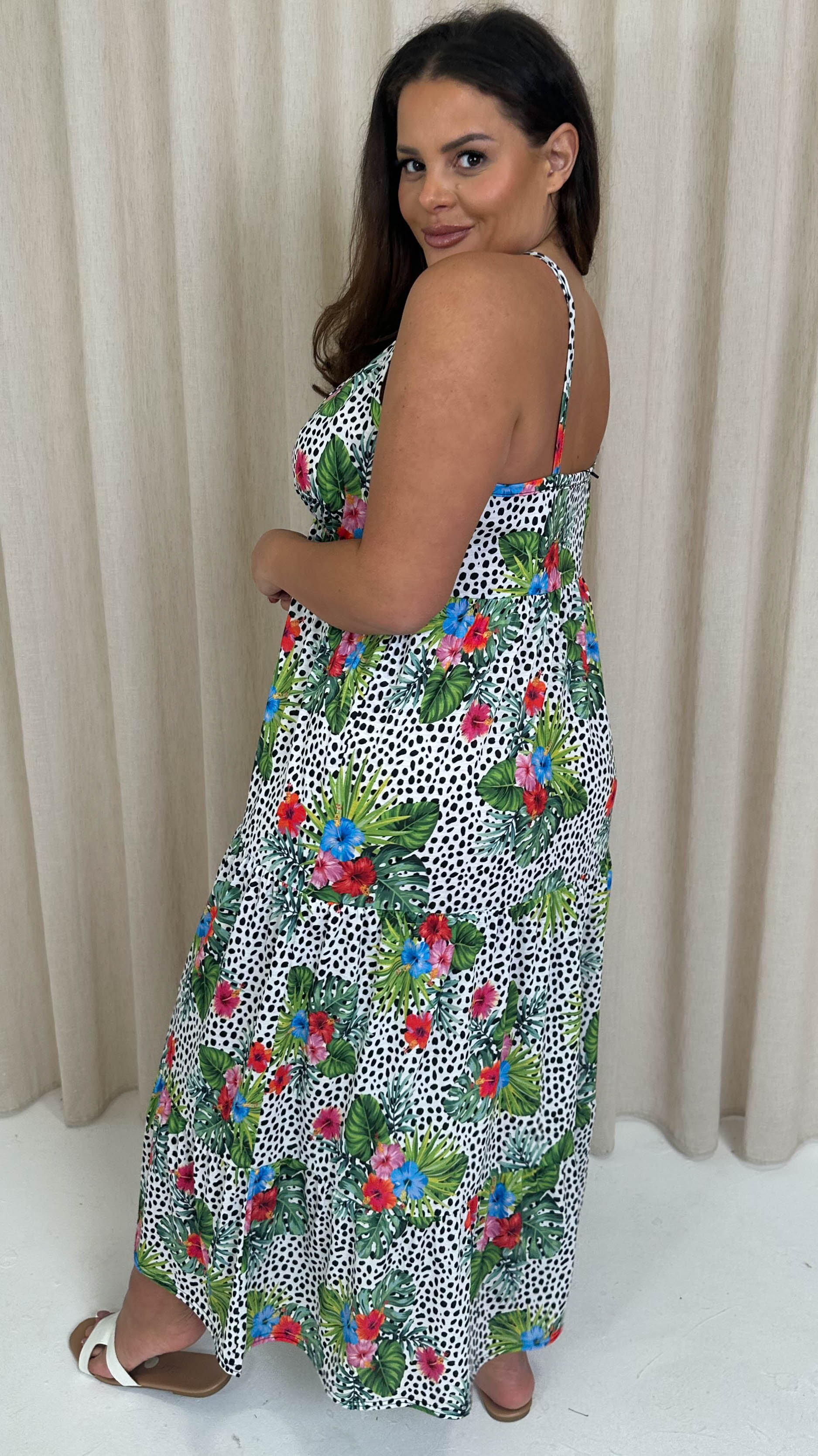 CurveWow Wrap Bust Maxi Dress Spot Palm Print
