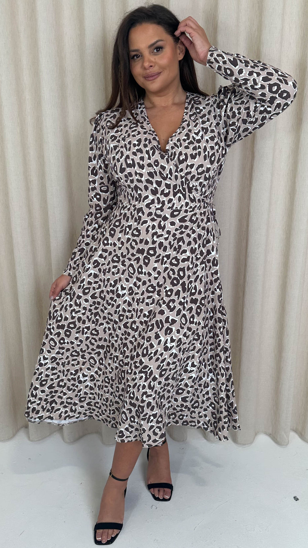 CurveWow Long Sleeve Wrap Dress Animal