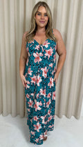 CurveWow Printed Tie Front Maxi Dress Teal Animal Floral