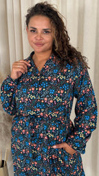 CurveWow Tie Waist Shirt Mini Dress Multi Floral