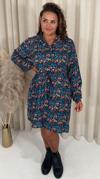 CurveWow Tie Waist Shirt Mini Dress Multi Floral