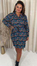 CurveWow Tie Waist Shirt Mini Dress Multi Floral
