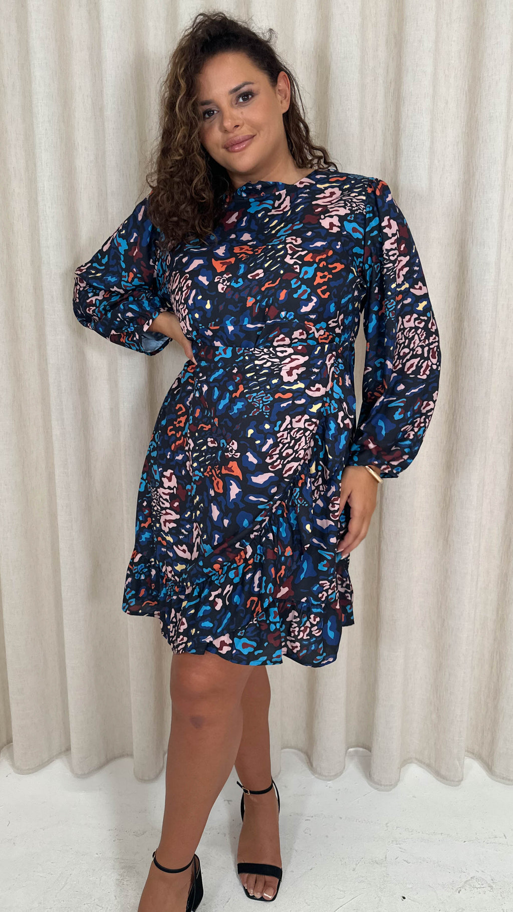 CurveWow Wrap Frill Hem Tea Dress Mixed Animal