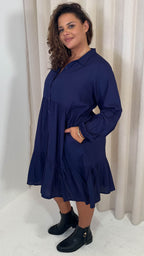 CurveWow Tiered Cargo Shirt Dress Navy