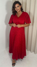 CurveWow Lace Angel Sleeve Maxi Dress Red