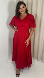 CurveWow Lace Angel Sleeve Maxi Dress Red