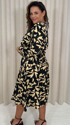 CurveWow V Neck Midi Dress Black Base Abstract