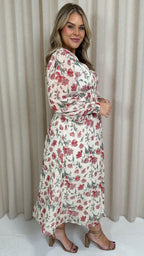 CurveWow Button Front Maxi Dress Ivory Floral