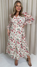 CurveWow Button Front Maxi Dress Ivory Floral