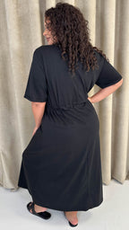 CurveWow Maxi T-Shirt Dress With Drawstring Black