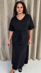 CurveWow Maxi T-Shirt Dress With Drawstring Black