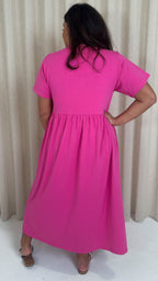 CurveWow Wrap Midi Dress Pink