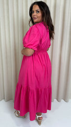 CurveWow Puff Sleeve Vneck Maxi Dress Fuchsia