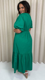 CurveWow Puff Sleeve Vneck Maxi Dress Emerald