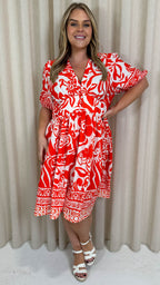 CurveWow Midi Smock Dress Red Tile