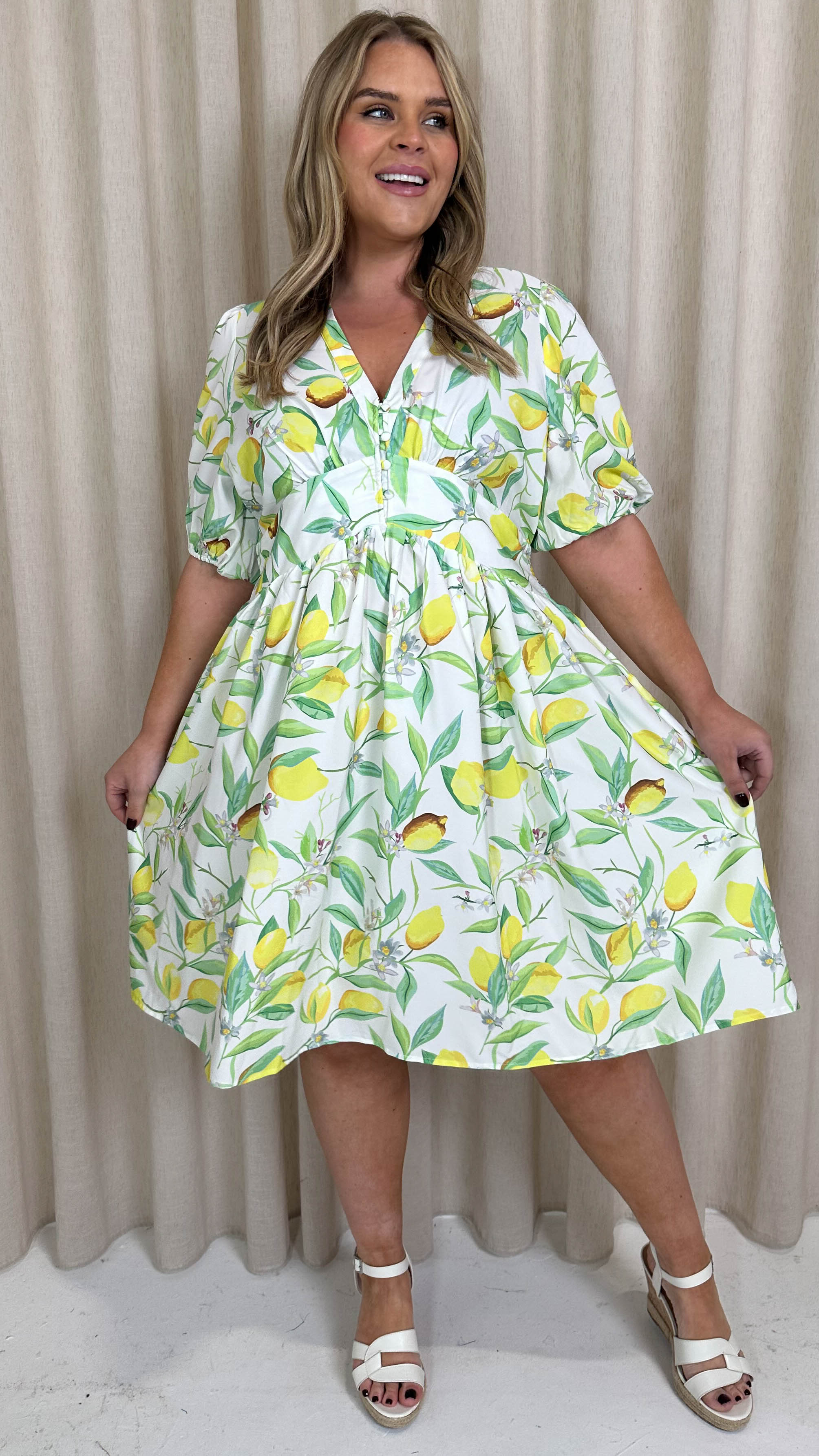 CurveWow Midi Smock Dress Lemon
