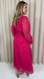 CurveWow Button Front Maxi Dress Magenta Floral