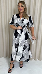 CurveWow Puff Sleeve Wrap Dress Mono Spot
