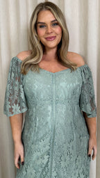 CurveWow Lace Frill Hem Midaxi Dress Sage Green