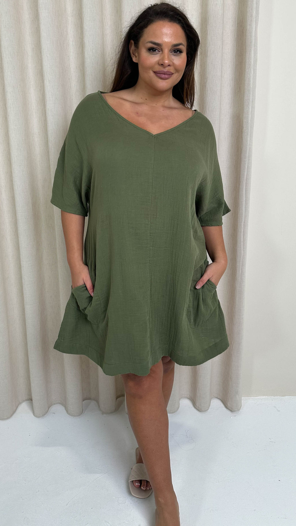 CurveWow Cotton Pocket Dress Khaki
