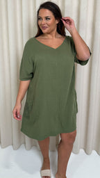 CurveWow Cotton Pocket Dress Khaki
