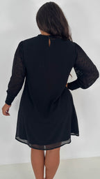 CurveWow Black Sheer Sleeve Shift Dress