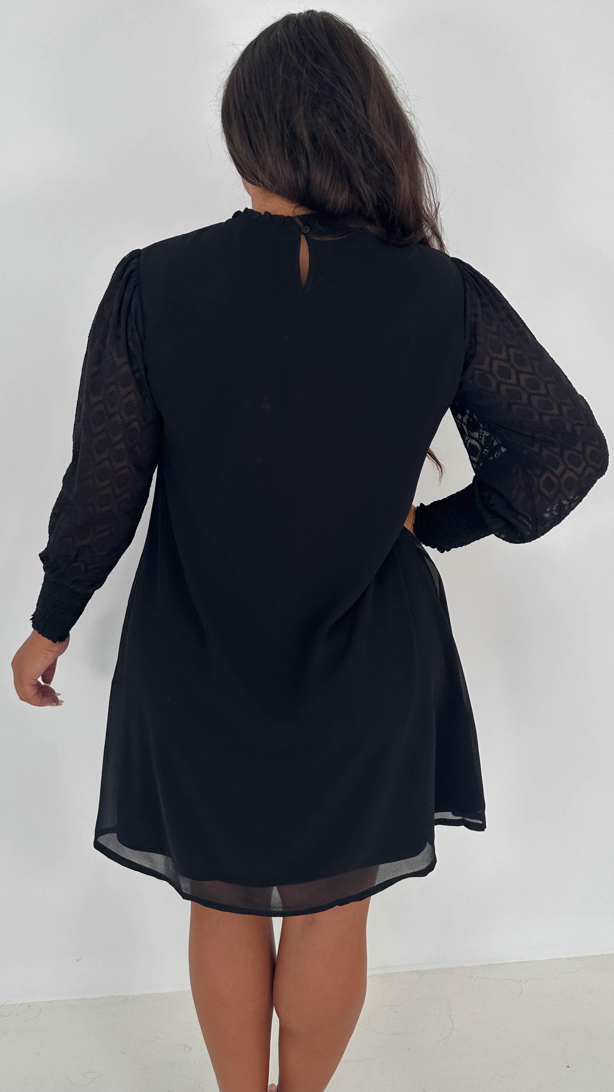 CurveWow Black Sheer Sleeve Shift Dress