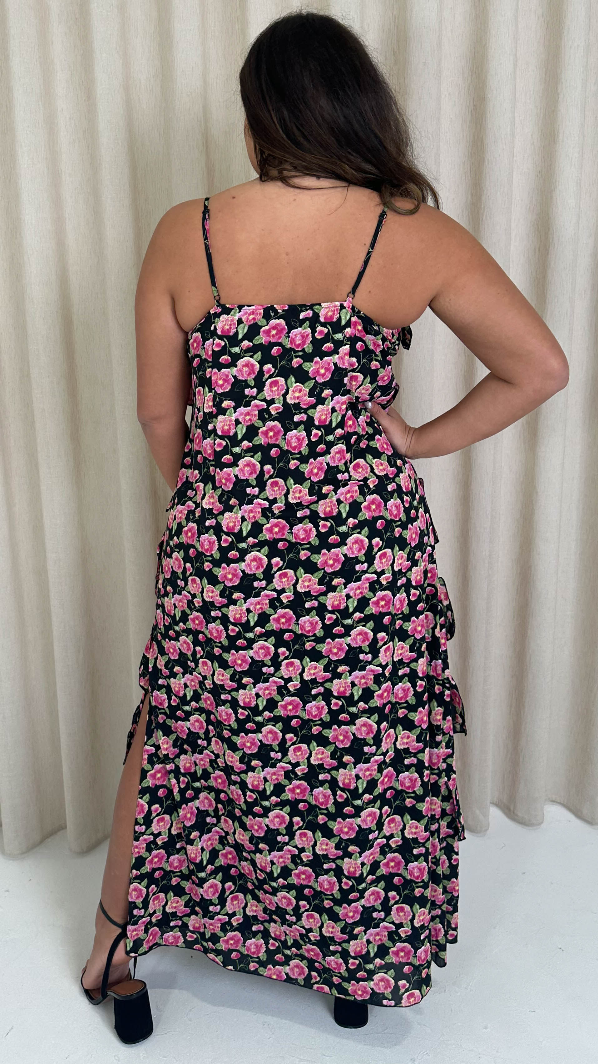 CurveWow Ruffle Tiered Maxi Dress Black Floral