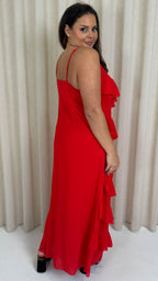 CurveWow Ruffle Tiered Maxi Dress Red