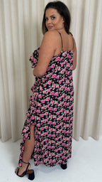 CurveWow Ruffle Tiered Maxi Dress Black Floral