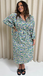 CurveWow V Neck Tie Waist Dress Multi Aztec