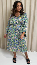 CurveWow V Neck Tie Waist Dress Multi Aztec