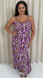 CurveWow Strappy Summer Tea Dress Pink Multi Floral