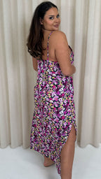 CurveWow Strappy Summer Tea Dress Pink Multi Floral