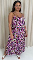 CurveWow Strappy Summer Tea Dress Pink Multi Floral